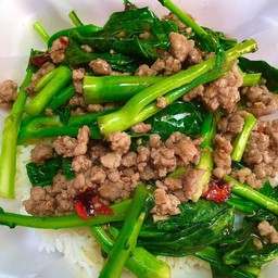 ผัดคะน้าหมูสับราดข้าว