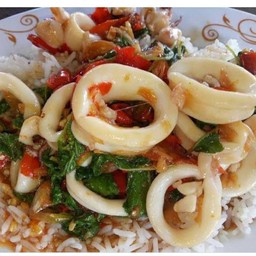 พลังใบ กะเพราปลาหมึก