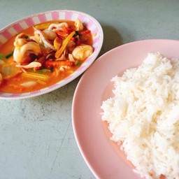 กุ้งผัดไข่เค็ม+ข้าวสวย