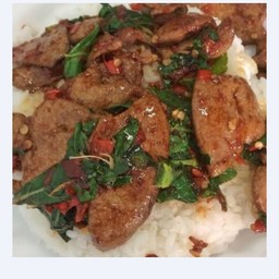 ข้าวกะเพราตับ+หมูสับ