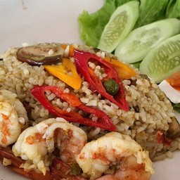 ข้าวผัดพริกแกงเขียวหวานกุ้ง+ไข่เค็ม