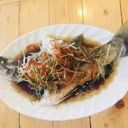 清蒸海鲈鱼 ปลากระพงนึ่งซีอิ๊วจีน