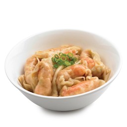 เกี๊ยวกุ้งผสมหมูสับราดซอสไก่ปรุงรส