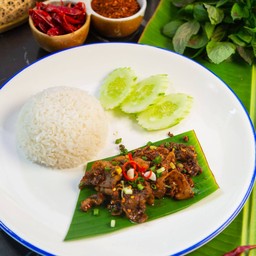 ข้าวเนื้อติดมันสไลด์ผัด 3K