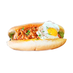 ฮอทดอกซอสหมูสับรสจัด+ไข่ทอด