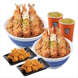 [Flash Menu] - คัตสึด้งกุ้ง ราดไข่ 2 ชาม + ไก่คาราเกะ 2 จาน + ชาเขียวเย็น 16 ออน