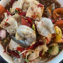 ตำเหลาหมูยอกุ้งสดปลาร้านัวร์