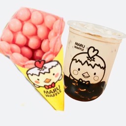 Set4 วาฟเฟิลสตรอเบอร์รี่ + ชานมไข่มุก (ขนาด 16 oz)