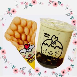 วาฟเฟิลรสโฮลวีท + นมชาเขียวไข่มุก  (ขนาด 16 oz)