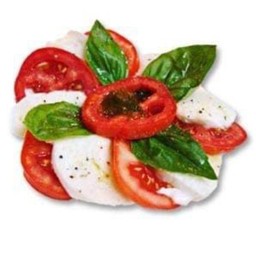 ชีสมอสซาเรลล่าสดกับมะเขือเทศ (Buffalo mozzarella with tomato)