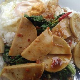 กระเพราหมูยอ(ไม่มีไข่ดาว)