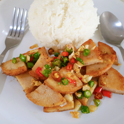 ข้าวราด หมูยอ คั่วพริกเกลือ