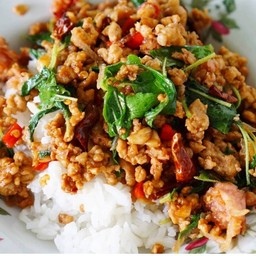 ข้าวหมูกะเพราคั่ว หมูสับ