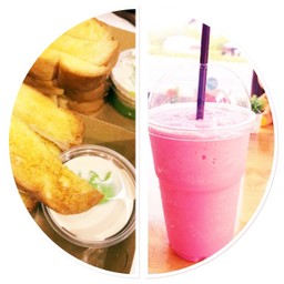 ปังปิ้งจิ้มสังขยา+เครื่องดืมปั่น(เลือกน้ำได้)