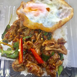 กะเพราเป็ดพริกแห้ง+ไข่ดาว