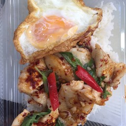 กะเพราเนื้อปลาเก๋าพริกแห้ง+ไข่ดาว