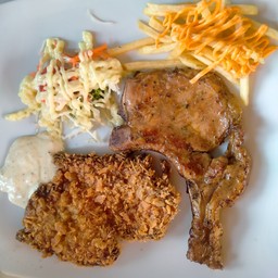 สเต็กพ็อคชอป+สเต็กไก่ทอด