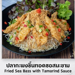 ปลากะพงชิ้นทอดซอสมะขาม