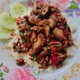 กระเพราเครื่องในไก่