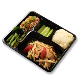 B9. ตำปลาร้าหมูยอ + ลาบหมู (ไม่ใส่เครื่องใน) + ข้าวเหนียวขาว