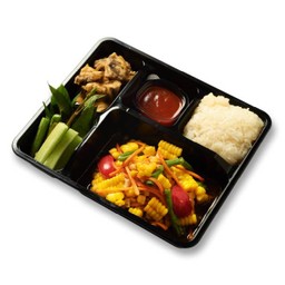 B13. (Vegan) ตำข้าวโพดเจ + เห็ดหอมสดทอด + ข้าวเหนียวขาว