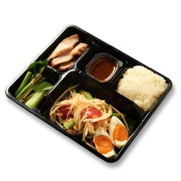 B4. ตำไข่เค็ม + คอหมูย่าง + ข้าวเหนียวขาว