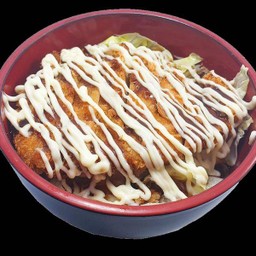 ข้าวหน้าหมูทอดราดซอส