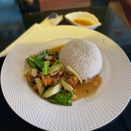 Stir Fried Kale With Oyster Sauce On Rice