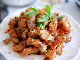 หมูสามชั้นคั่วพริกเกลือ กับข้าว