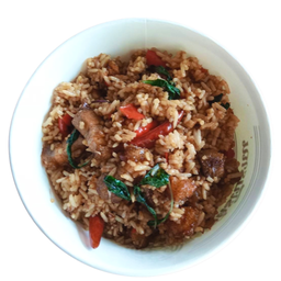 ข้าวคลุกกะเพราหมูกรอบ