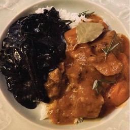 Half (Black Ink Shrimp) + Half (Ox Tongue Stew) with Rice