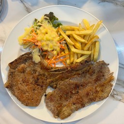 สเต็กหมูสันนอก+พอร์คชอป