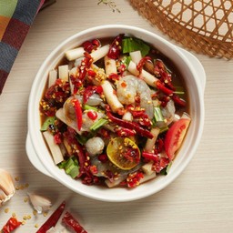 A011ตำไหลบัว กุ้งสด  Lai Bua Salad with raw shrimp