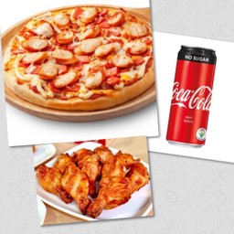 พิซซ่าหน้าสโมกี้เบคอน s + ไก่นิวออร์ลีนส์+ โค้กหนึ่งกระป๋อง