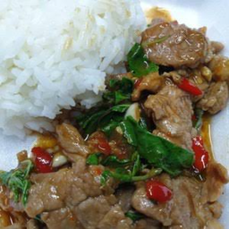 กระเพาเนื้อราดข้าว