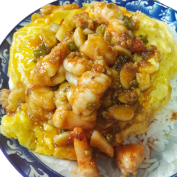 ข้าวไข่ข้น+กุ้งผัดพริกขี้หนูสวน