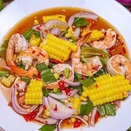 ยำปูอัด-กุ้งสุก-ข้าวโพด(น้ำปลาร้า)