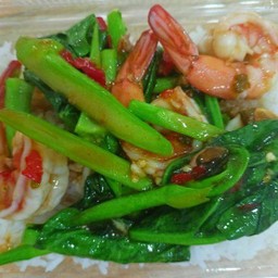 ข้าวคะน้ากุ้งสด