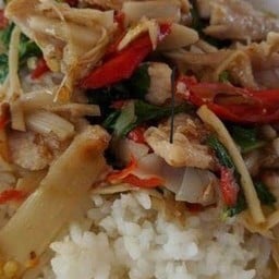 ผัดเผ็ดหน่อไม้ดองราดข้าว