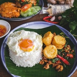 กะเพราเต้าหู้หมูสับ ไข่ดาว
