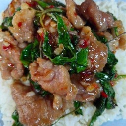 กระเพราหมูชิ้นราดข้าว