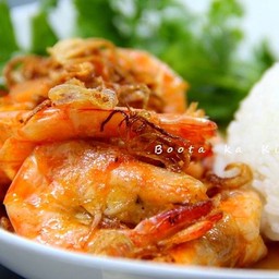 กุ้งผัดซอส มะขาม ราดข้าว