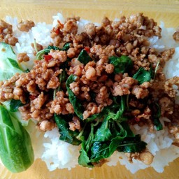 กระเพราหมูสับ ราดข้าว