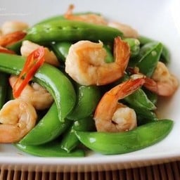 ผัดถัวลันเตาหวานกุ้งสด