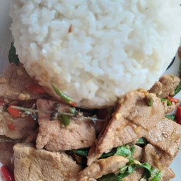 ข้าวราดผัดกะเพราตับหมู