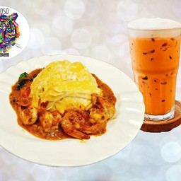ไข่ข้นต้มยำกุ้ง+ชานมเย็น