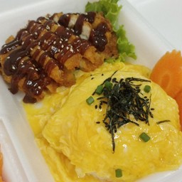 ข้าวไข่ข้น+ไก่กรอบซอลกระเทียม