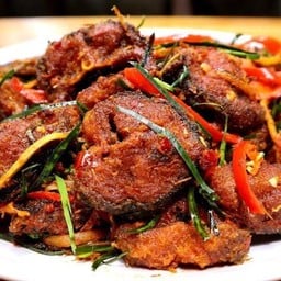ผัดเผ็ดปลาดุกราดข้าว