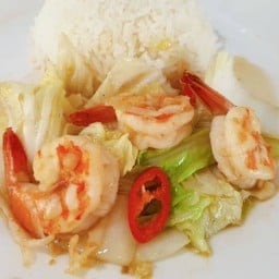 ข้าวราด กุ้งผัดผักกาดขาว