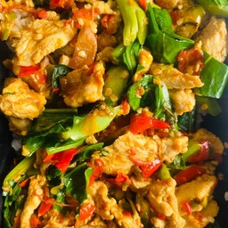 คะน้าไก่ชิ้น กับข้าว